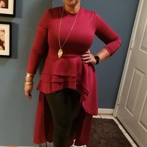 Ruffled Asymmetrical High Low Top (Size L)